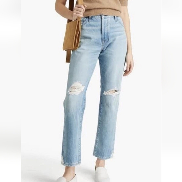 FRAME Le Slouch Distressed High Waist Straight Leg Jeans In Limelight 26 - Picture 1 of 13